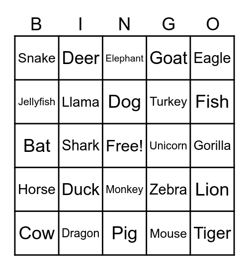 ANIMAL SIGNS BINGO Card