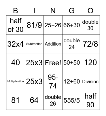 Marni's Maths Bingo Card