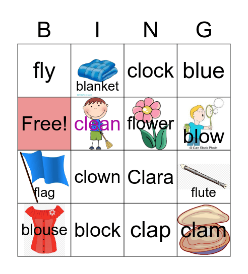 bl, cl, fl Bingo Card