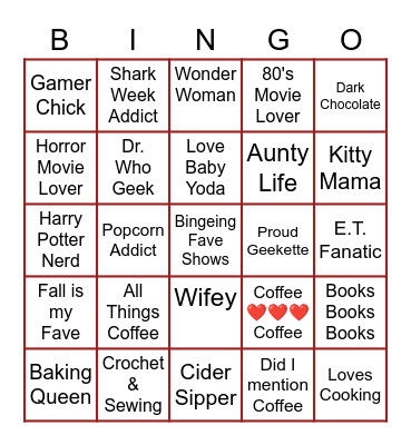Geekette Fairy Bingo Card