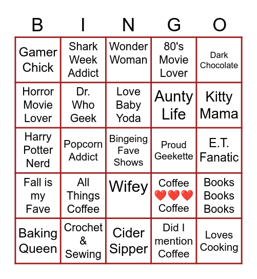 Geekette Fairy Bingo Card