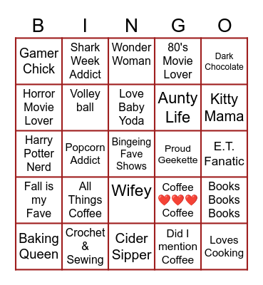 Geekette Fairy Bingo Card