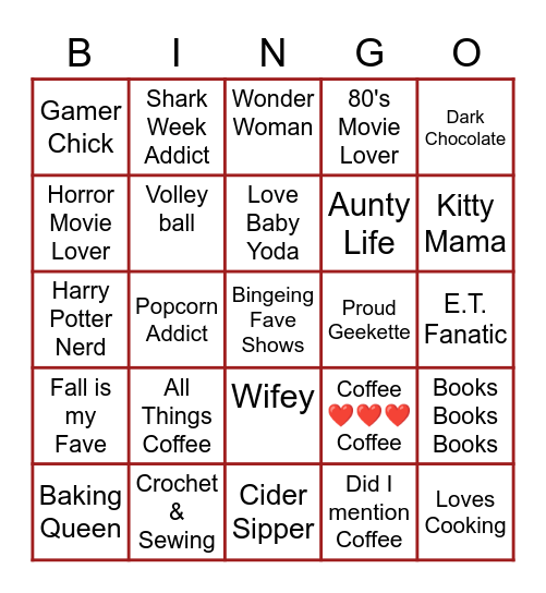 Geekette Fairy Bingo Card