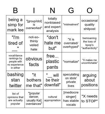 KPOP SUB BINGO Card