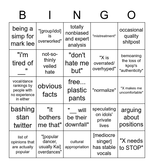 KPOP SUB BINGO Card