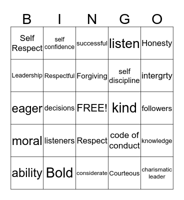 GOOD LEADERSHIP QUALITIES Bingo Card