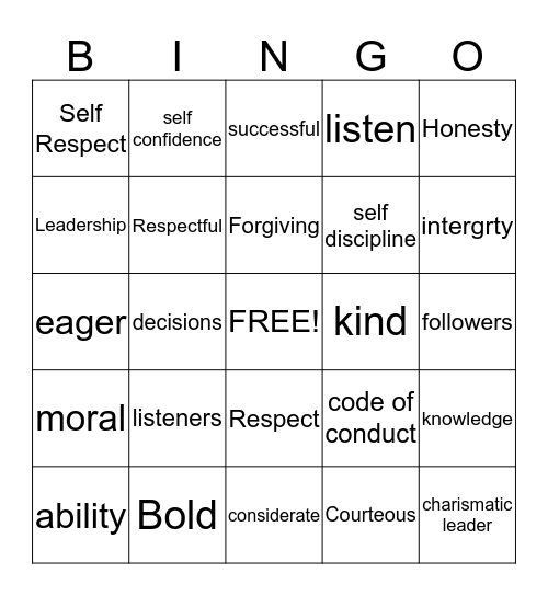 GOOD LEADERSHIP QUALITIES Bingo Card