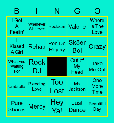 Naughty Noughties Bingo Card