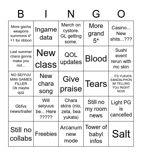 GB plz Bingo Card