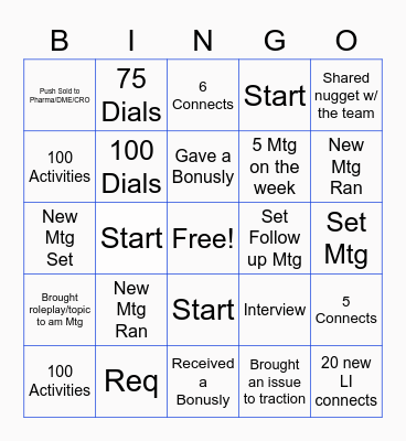 Sales Bingo Card