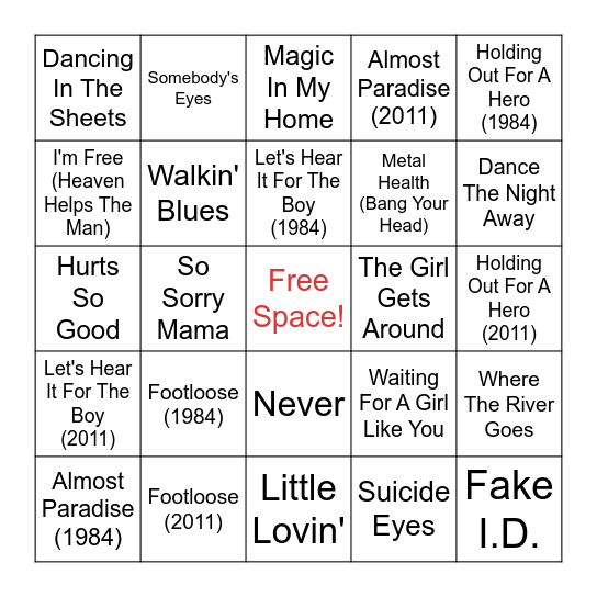 Footloose Bingo Card