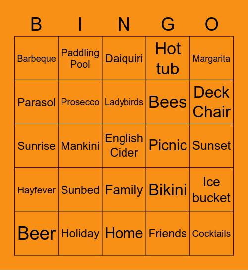 SummerAt Home Bingo Card