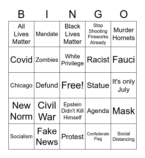 It's only July 6th Bingo Card