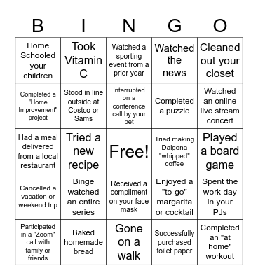Quarantine Bingo Card