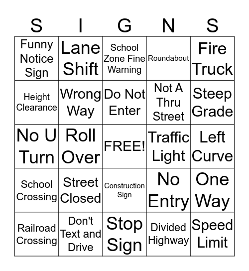 Safety Week BINGO Card