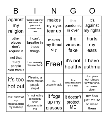 Mask Bingo Card