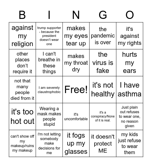 Mask Bingo Card