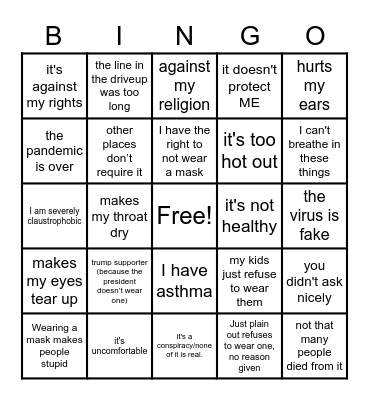Mask Bingo Card