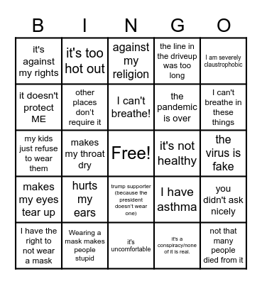 Mask Bingo Card