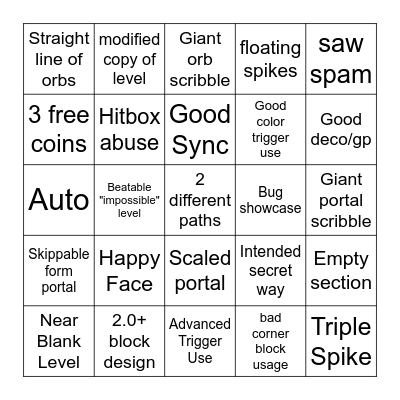 Recent Level Bingo Card