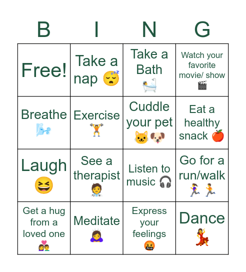 How Do You Manage Your Stress? Bingo Card
