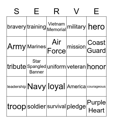 United States Military Bingo Card