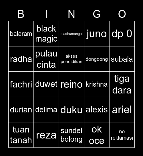 bangsat lo semua Bingo Card