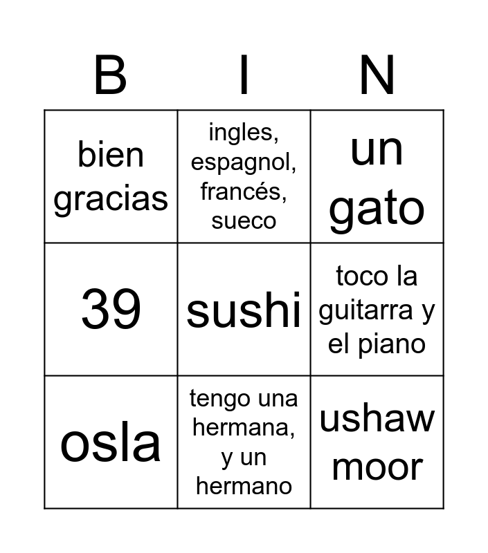 Icebreaker Spanish Bingo Card