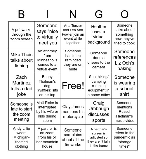 Summer 2020 Bingo Card