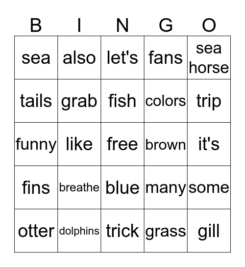 At the Aquarium Bingo Card