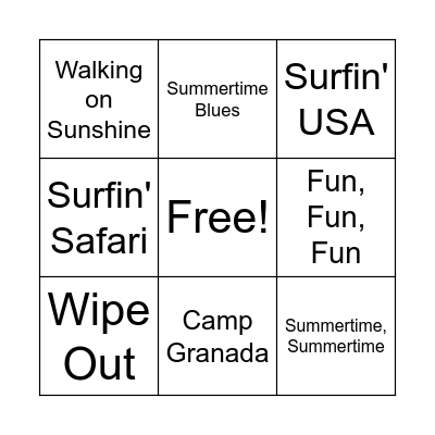 Summer Song Bingo Card