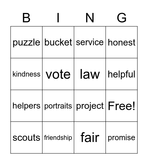 Girl Scouts BINGO Card