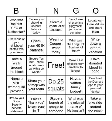 Post-Closing Bingo Card