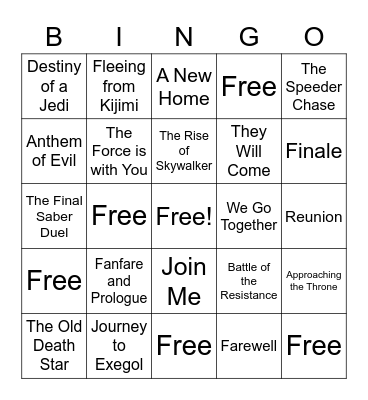 Rise of Skywalker Bingo Card