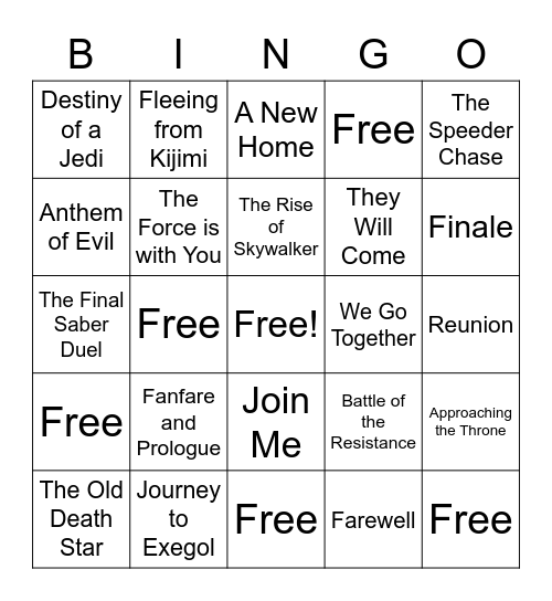 Rise of Skywalker Bingo Card