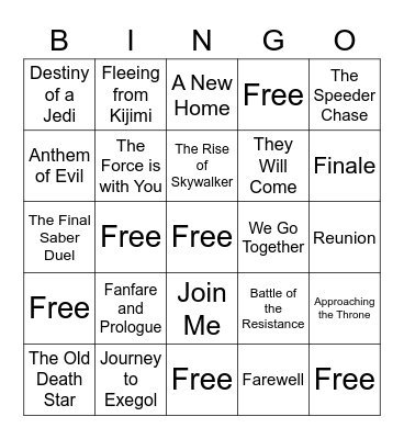 Rise of Skywalker Bingo Card