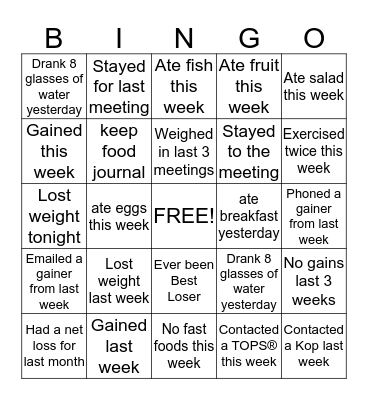 Tops Take Off Pounds Sensibly  Bingo Card