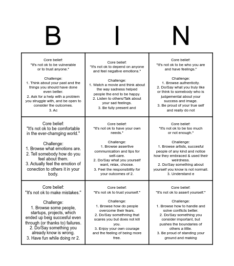 Challenges for Enneagram types Bingo Card