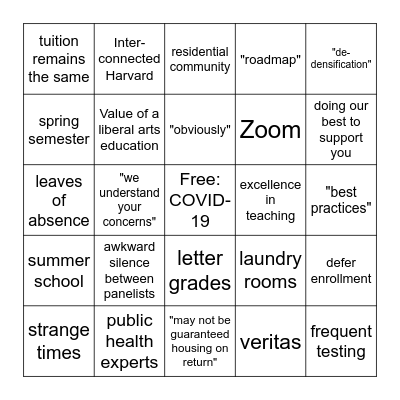 Harvard Fall Opening Shots Bingo Card