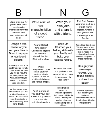 Bink & Gollie- Best Friends Forever Bingo Card