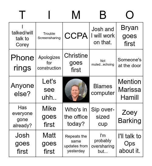 T-I-M-B-O Bingo Card