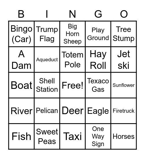 Tonasket Trip Bingo Card