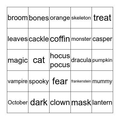 Halloween Bingo! Bingo Card