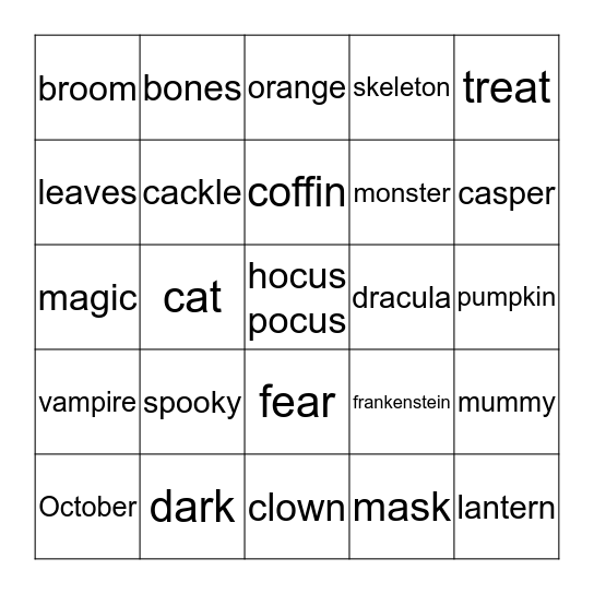 Halloween Bingo! Bingo Card