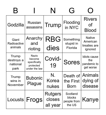 Apocolpyse 2020 Bingo Card