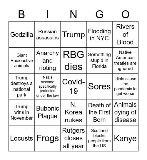 Apocolpyse 2020 Bingo Card