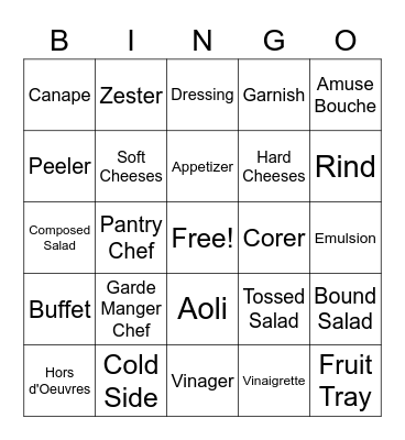 Garde Manger Bingo Card