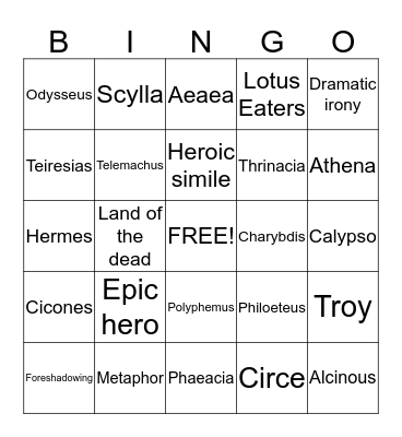 Odyssey Bingo Card