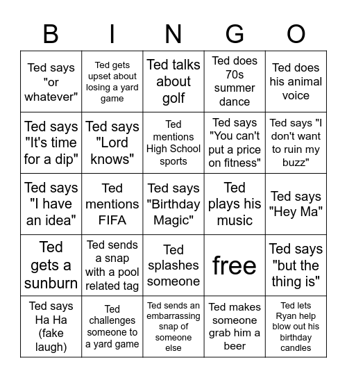 Ted Bingo Card