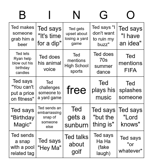 Ted Bingo Card